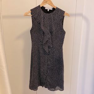Carolina black and grey polkadot print ruffle front shirt dress